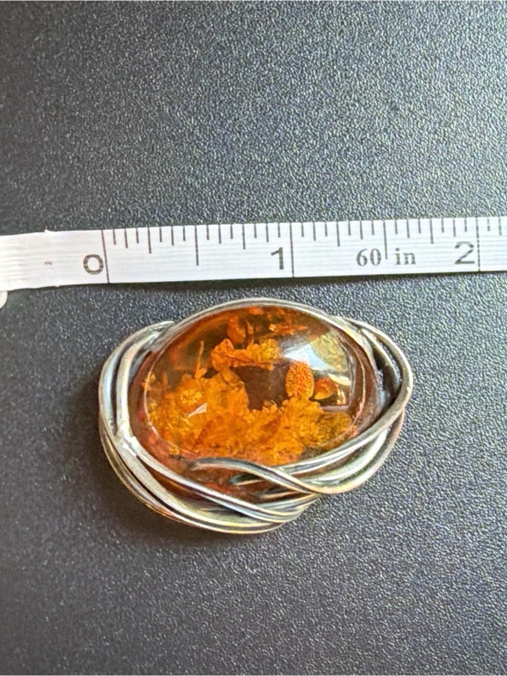 Artisan Vintage Amber Brooch with 925 Silver Wire Wrap - Picture 4 of 5